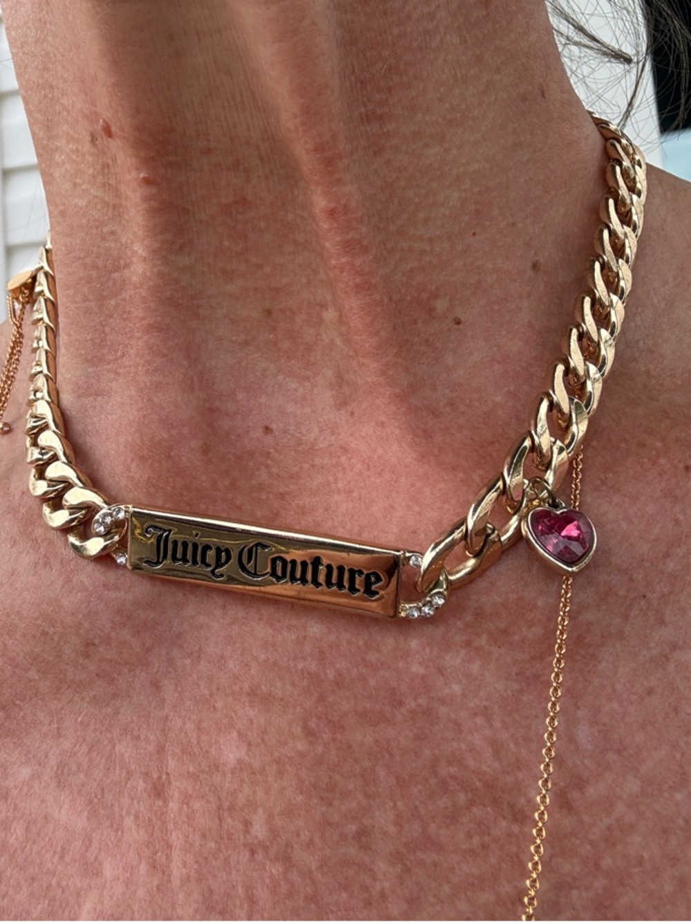 Juicy Couture Gold-Tone Chunky Chain Necklace with Pink Charm